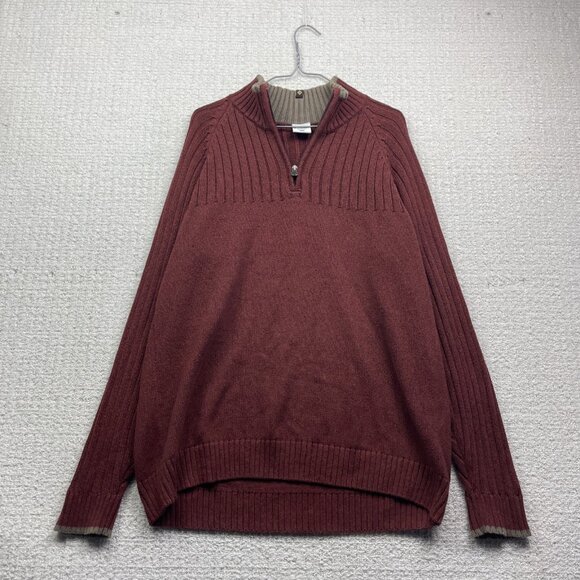 Columbia Quarter Zip Collared Ribbed Sweater Mens Large Ruby Red Outdoor Camp - Picture 1 of 14